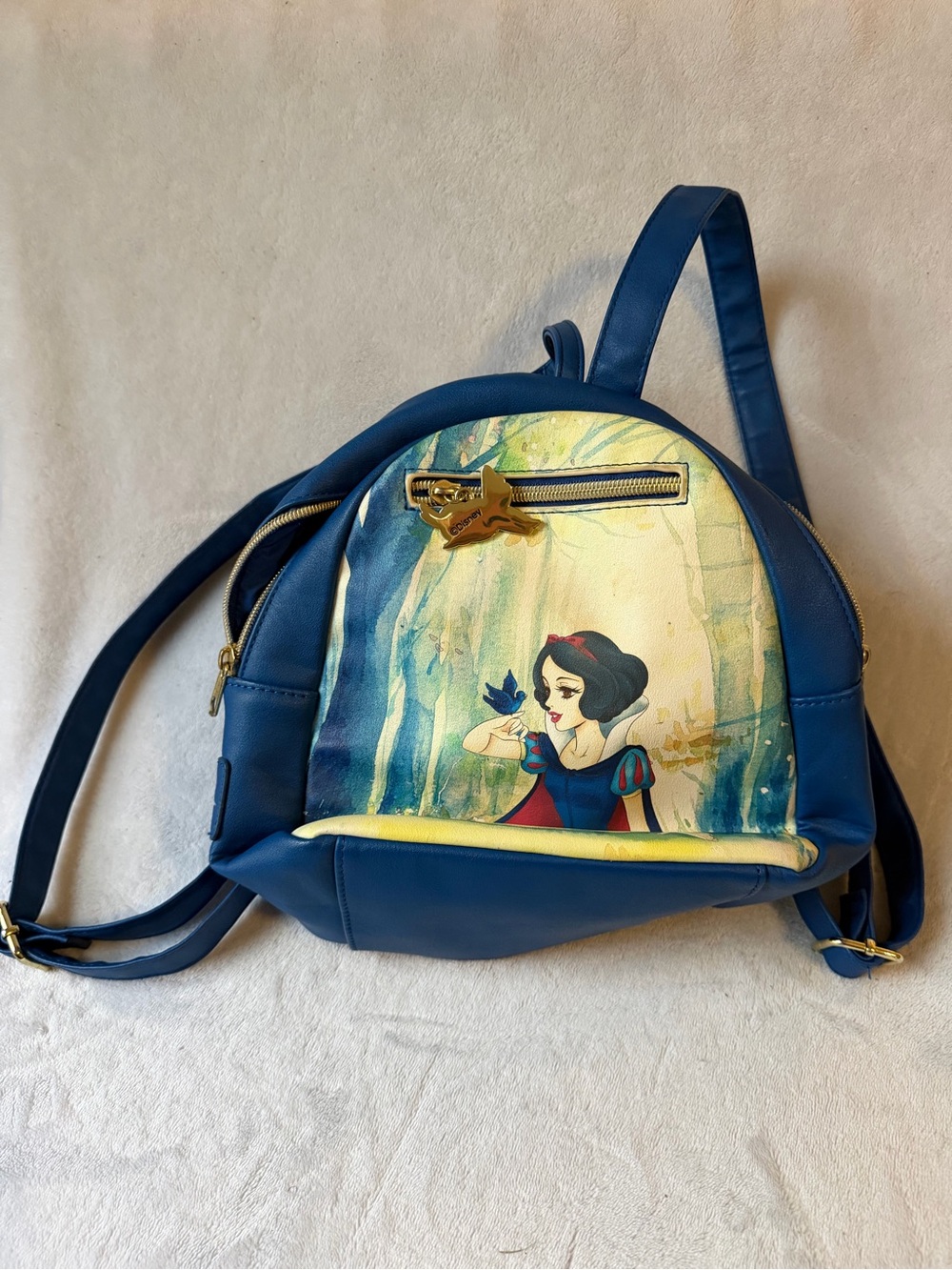 Blue Snow White Print Mini Backpack - Women's Casual